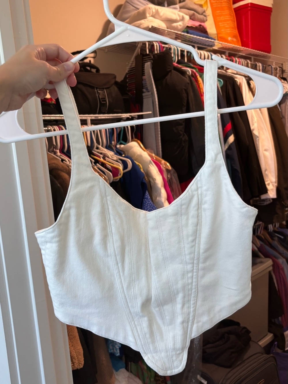 Zara White Corset Cropped Tank Top